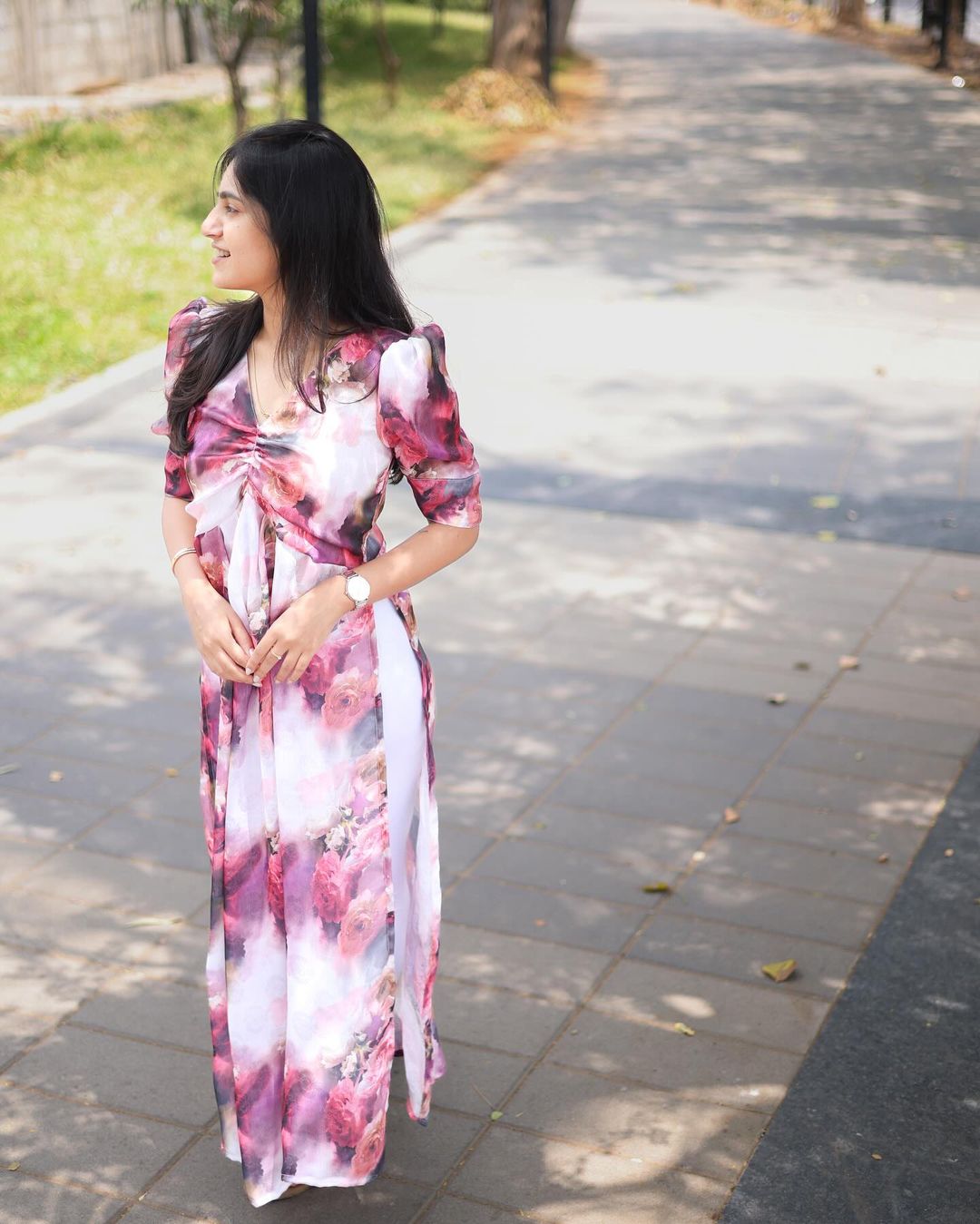 Pink Breeze floral Alia cut top - Studio Thari